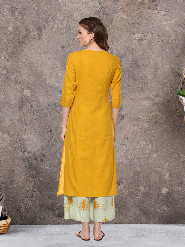 Idalia Mustard Solid Kurta Set with Palazzo Pant