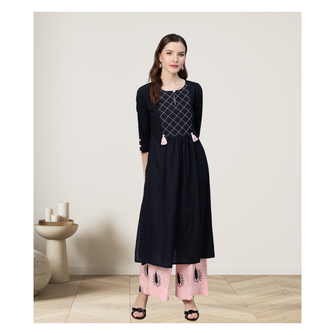 Navy Blue And Light Pink Kurta Set