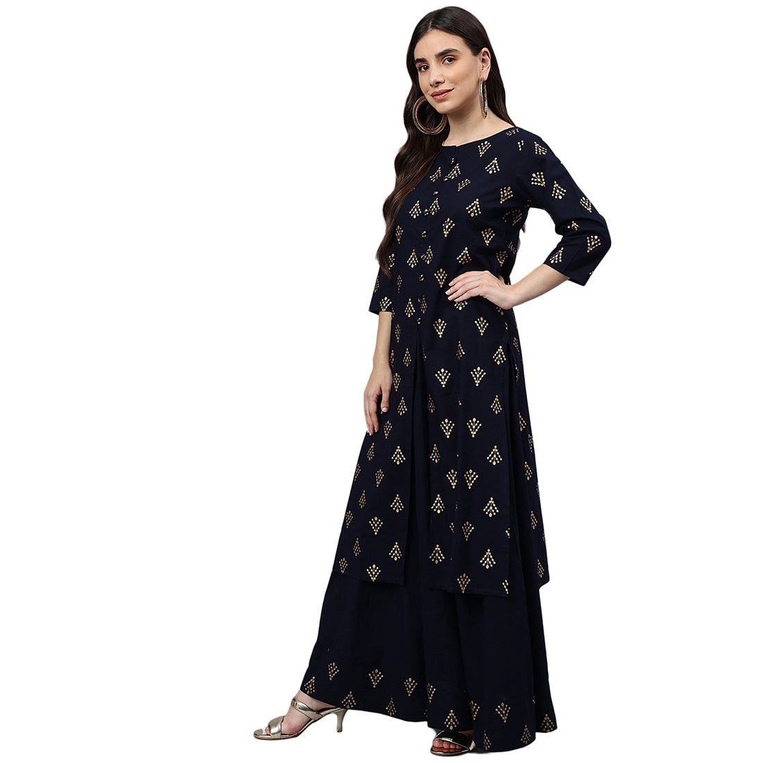 Idalia Printed Kurta With Navy Blue Cotton Skirt