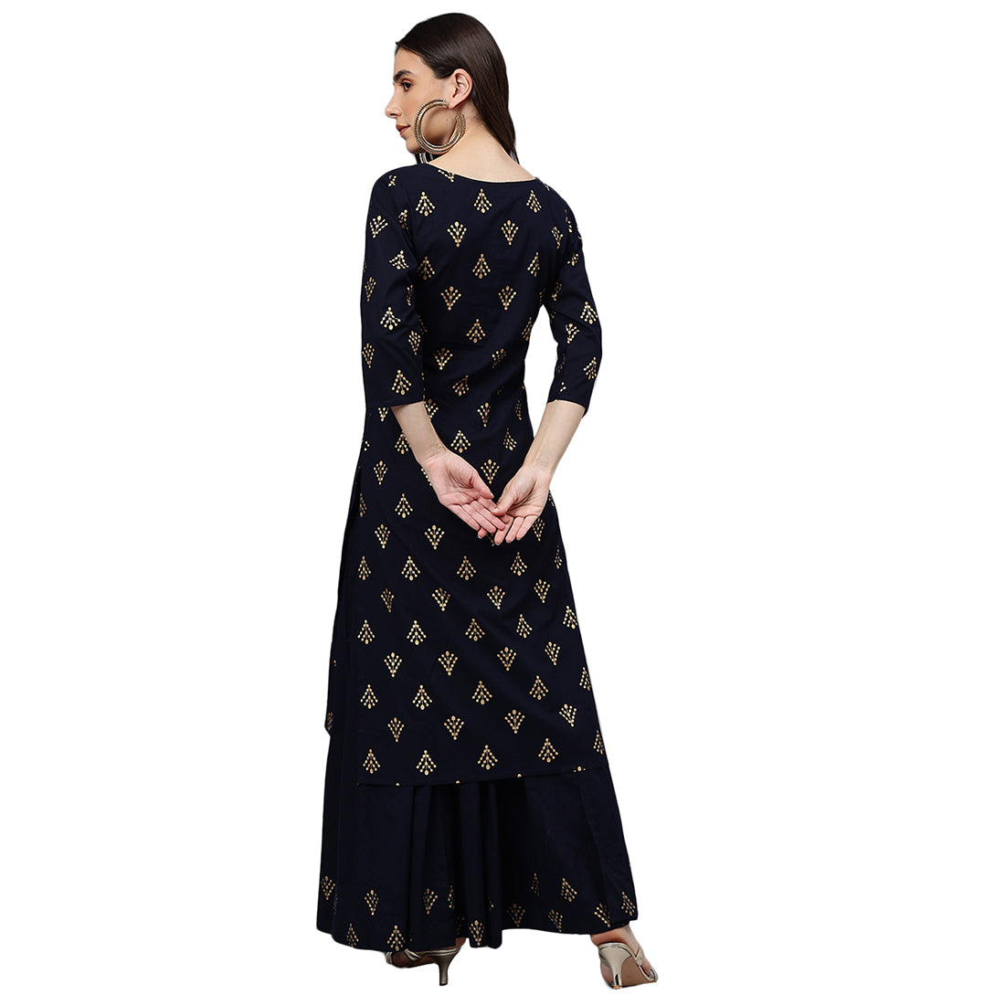 Idalia Printed Kurta With Navy Blue Cotton Skirt