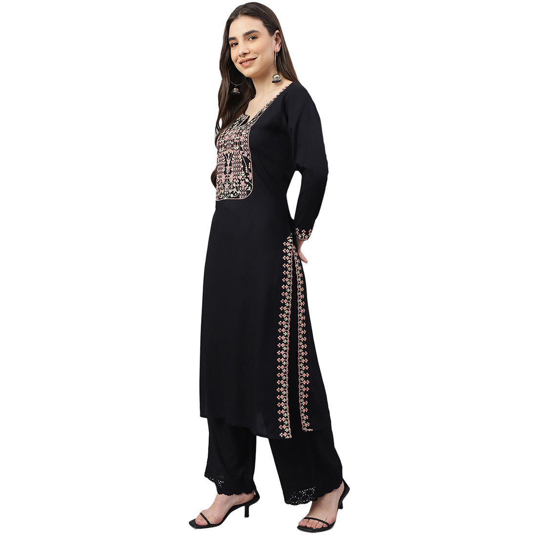 Idalia Embroidered Black Rayon Kurta