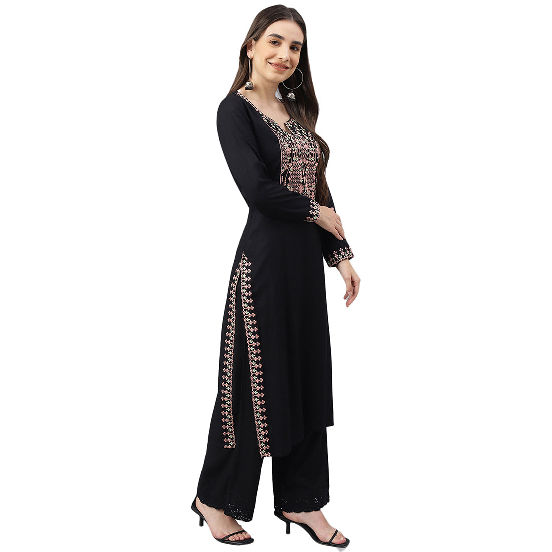 Idalia Embroidered Black Rayon Kurta