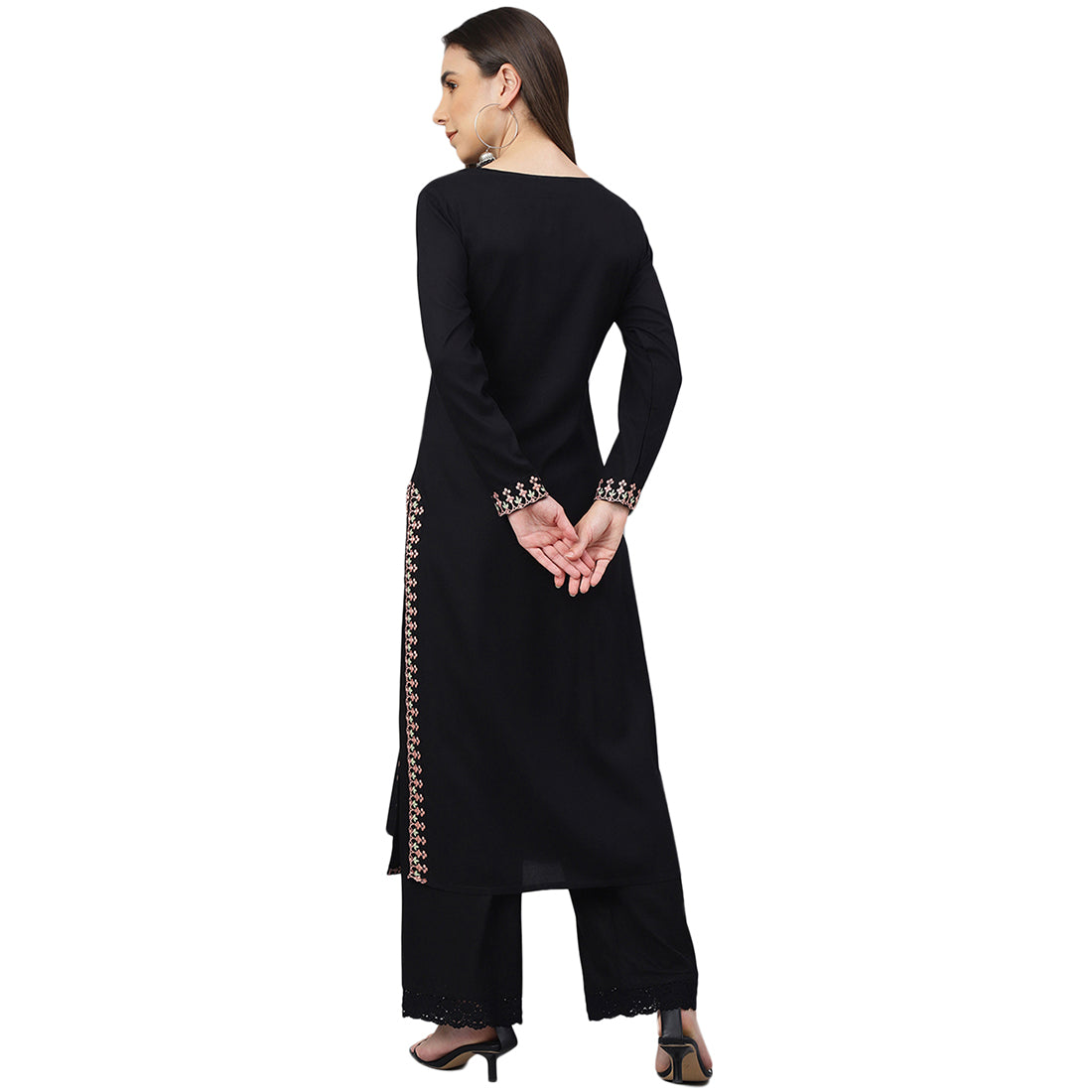 Idalia Embroidered Black Rayon Kurta