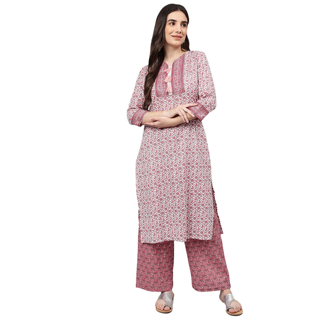 Idalia Baby Pink Solid Kurta With Palazzo Pants