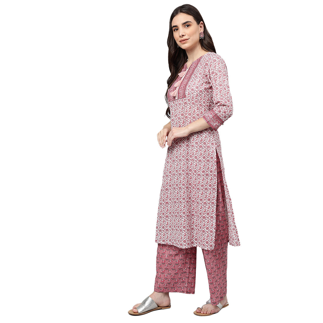 Idalia Baby Pink Solid Kurta With Palazzo Pants