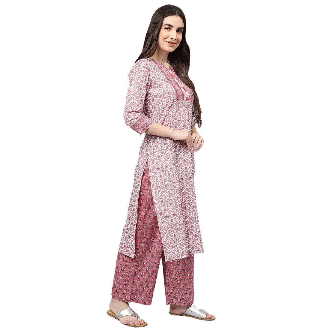 Idalia Baby Pink Solid Kurta With Palazzo Pants