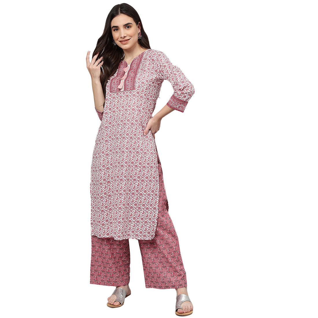 Idalia Baby Pink Solid Kurta With Palazzo Pants