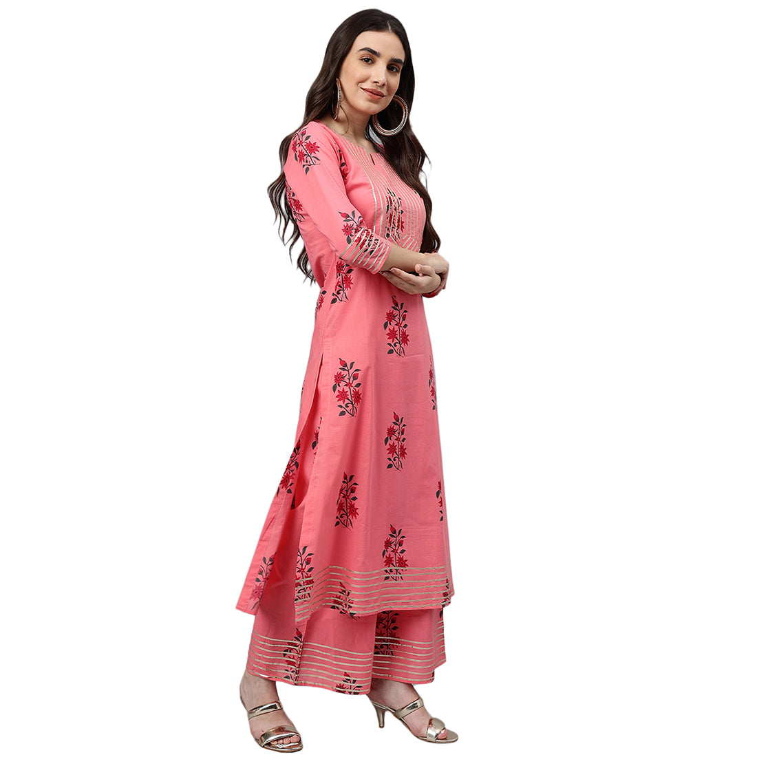 Idalia Coral Printed Cotton Cotton Kurta Set