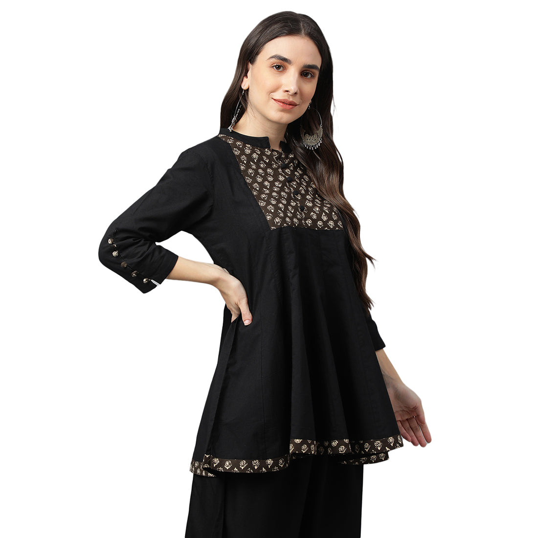 Idalia Black Cotton Anarkali Tunic