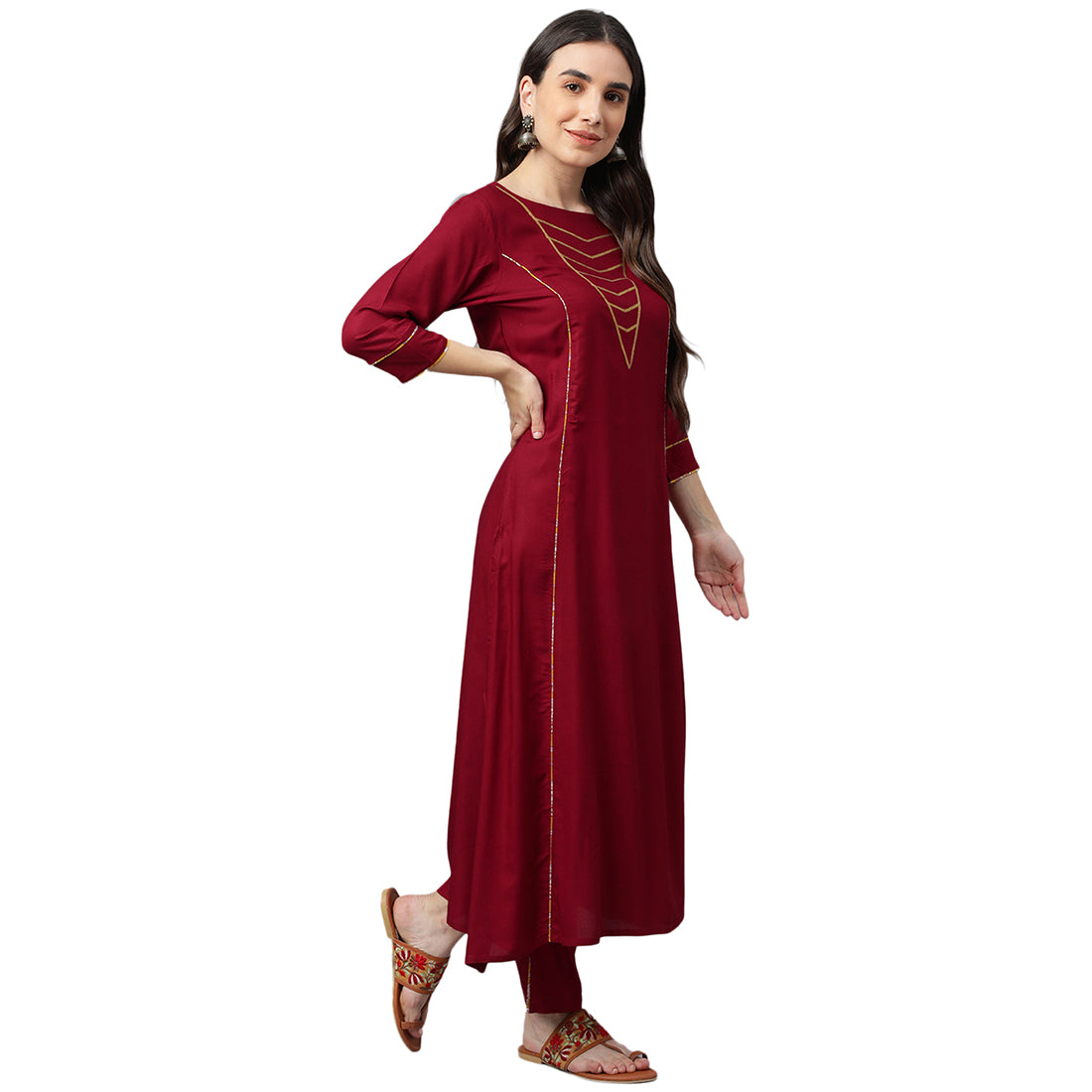 Idalia Maroon Rayon Kurta Set