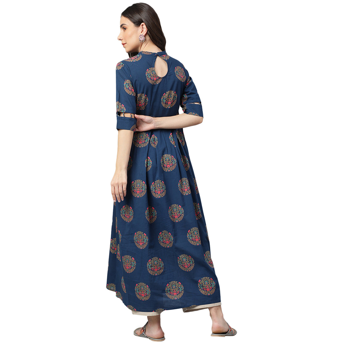 Idalia Blue Box Pleated Cotton Kurta