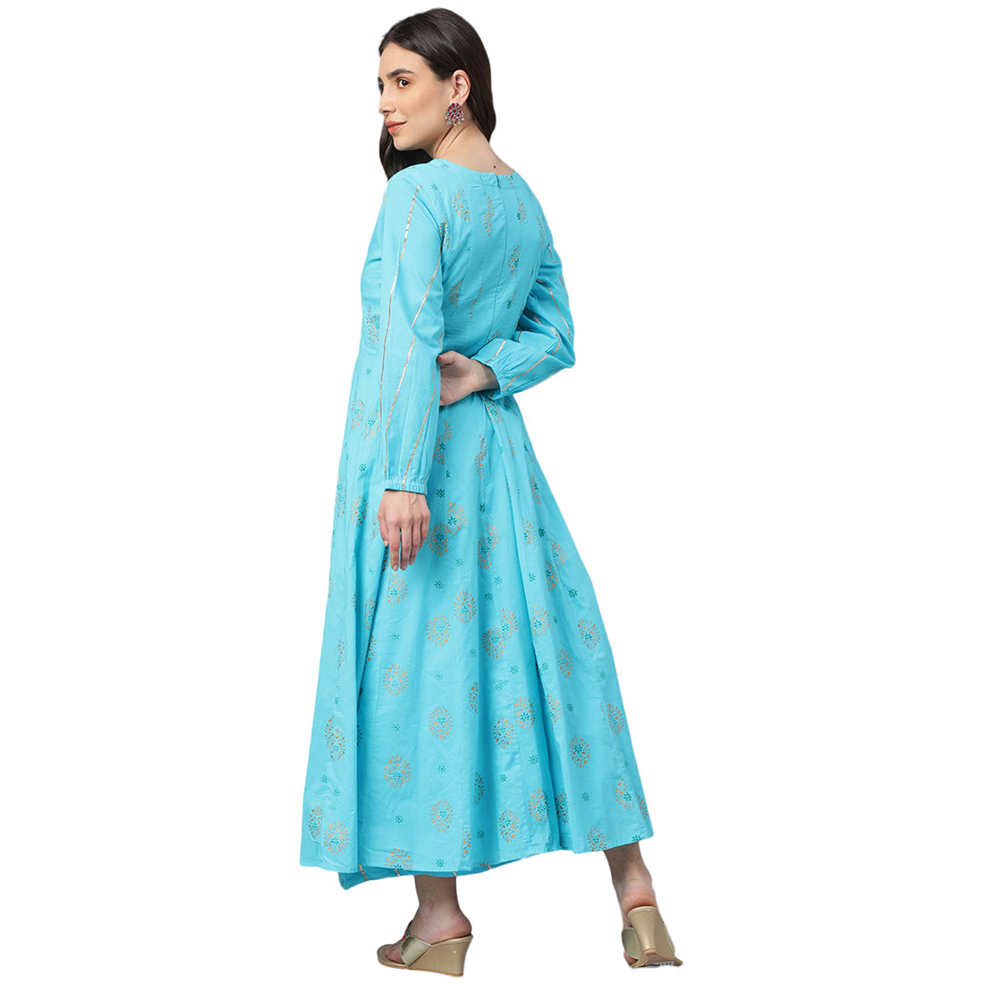 Idalia Printed Aqua Anarkali Cotton Kurta