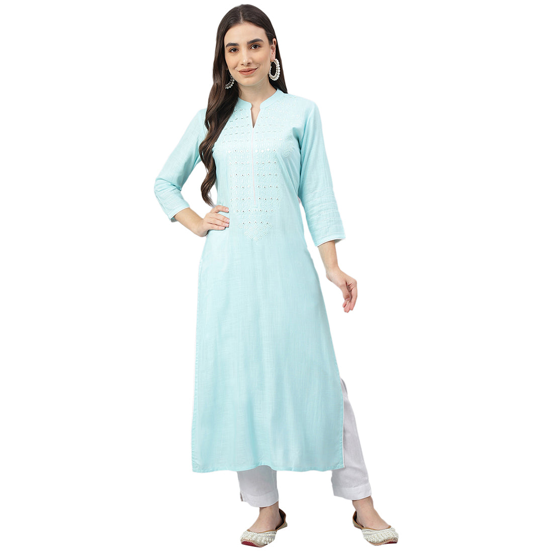 Idalia Sky Blue Embroidered Rayon Kurta